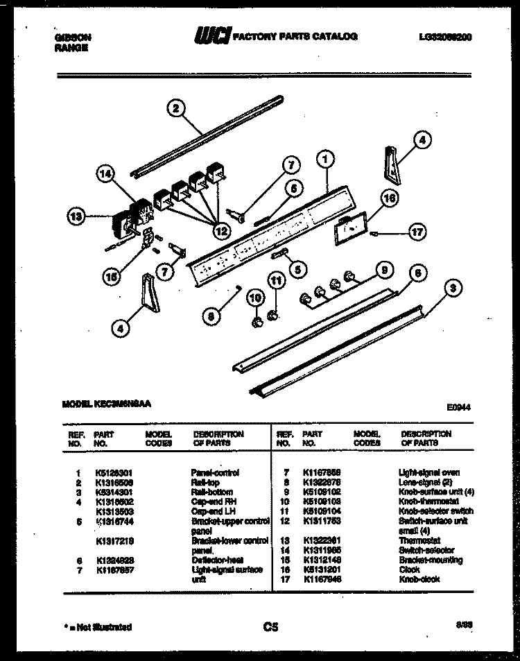 BACKGUARD Diagram and Parts List for KEC3M6NSAA  Gibson Range