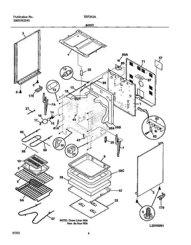 BODY Diagram and Parts List for TEF353AQE  Tappan Range