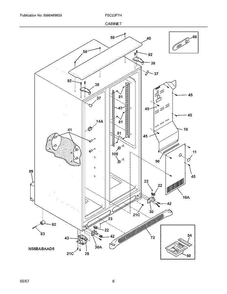 CABINET Diagram and Parts List for FSC23F7HB1  Frigidaire Refrigerator