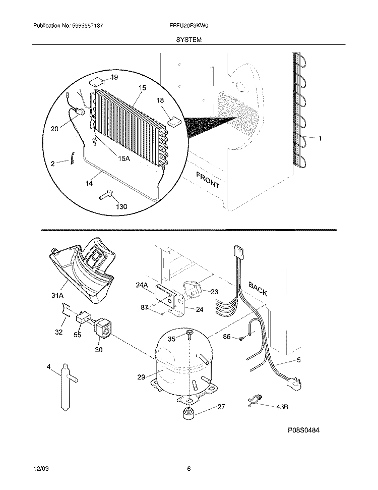 SYSTEM Diagram and Parts List for FFFU20F3KW0  Frigidaire Freezer