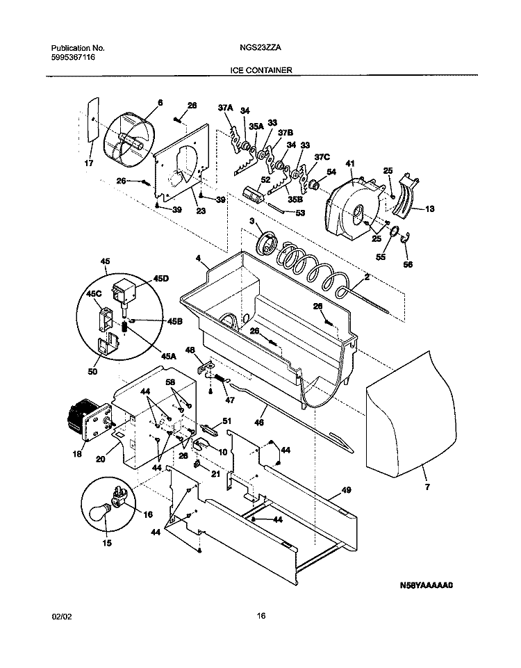 ICE CONTAINER Diagram and Parts List for NGS23ZZAW2  Frigidaire Refrigerator