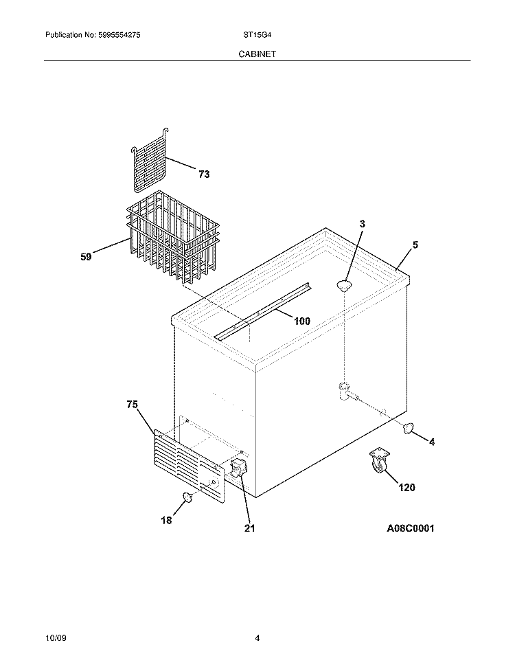 CABINET Diagram and Parts List for ST15G4  Frigidaire Freezer