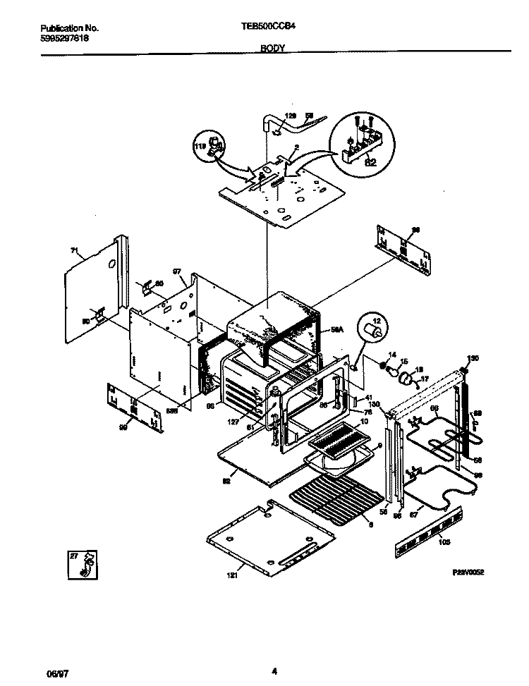 BODY Diagram and Parts List for TEB500CCB4  Tappan Wall Oven