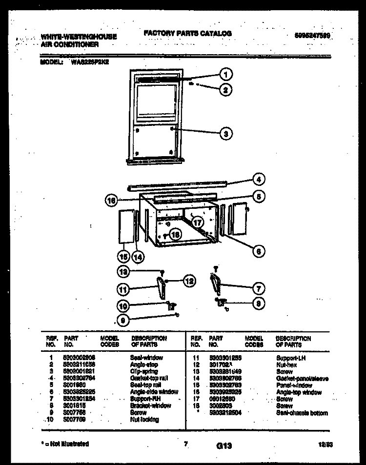 CABINET AND INSTALLATION PARTS Diagram and Parts List for WAS226P2K2  Frigidaire Air Conditioner