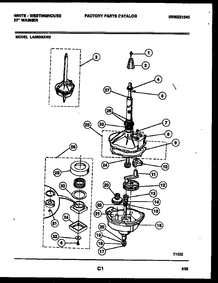 TRANSMISSION PARTS Diagram and Parts List for LA560MXH2  Frigidaire Washer