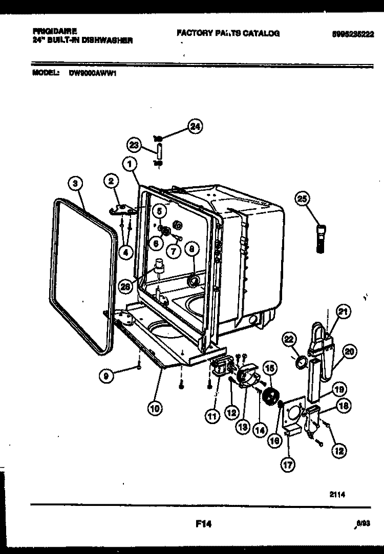 TUB AND FRAME PARTS Diagram and Parts List for DW9000AWW1  Frigidaire Dishwasher