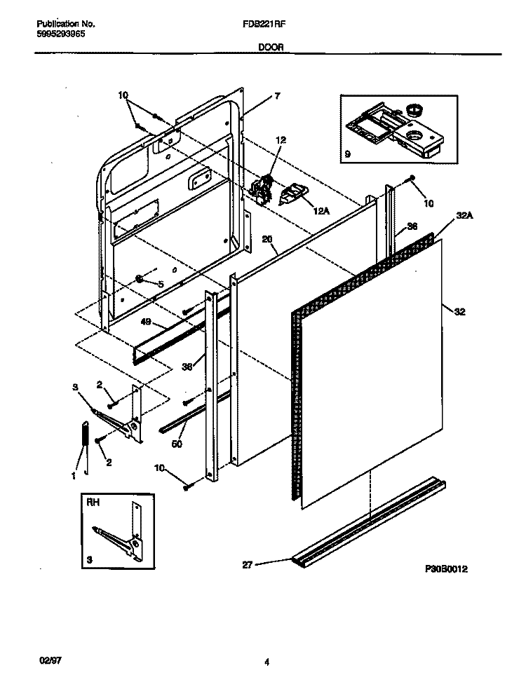DOOR Diagram and Parts List for FDB221RFR2  Frigidaire Dishwasher