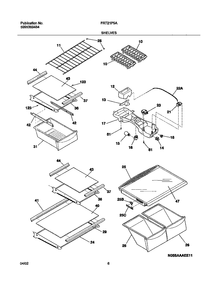 SHELVES Diagram and Parts List for FRT21P5AQ4  Frigidaire Refrigerator