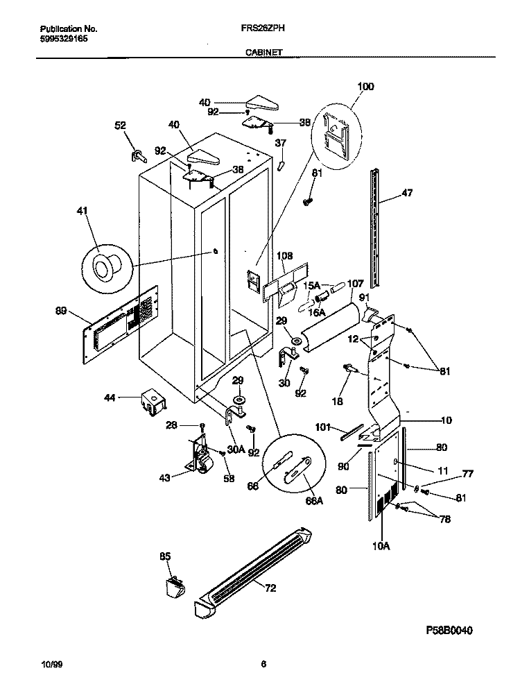 CABINET Diagram and Parts List for FRS26ZPHD1  Frigidaire Refrigerator