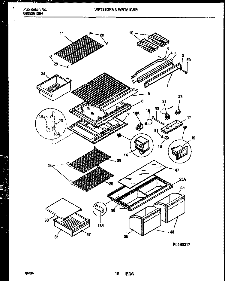 SHELVES / SUPPORTS Diagram and Parts List for WRT21GRBW0  Frigidaire Refrigerator