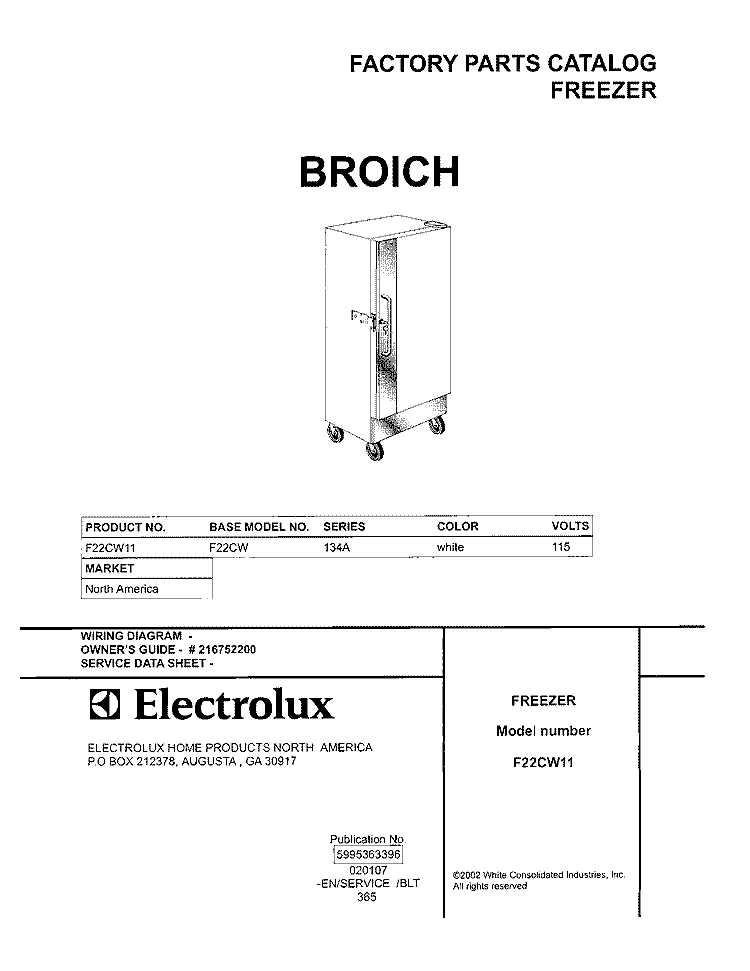 COVER Diagram and Parts List for F22CW11  Frigidaire Freezer