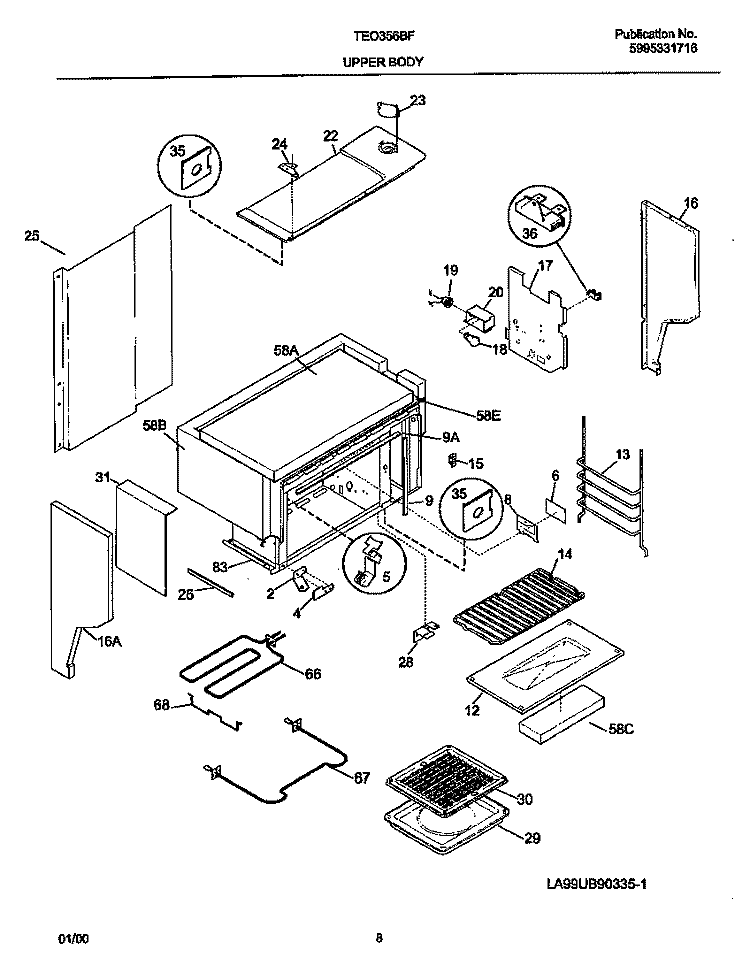 UPPER BODY Diagram and Parts List for TEO356BFW3  Tappan Range