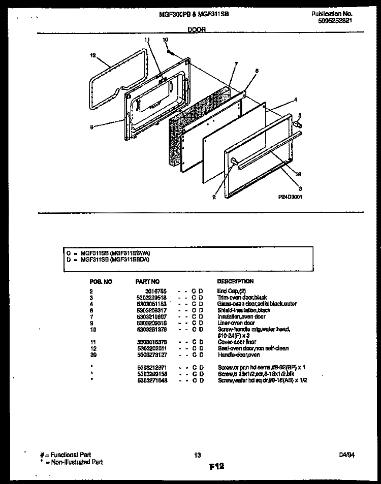 DOOR PARTS Diagram and Parts List for MGF311SBDA  Frigidaire Range