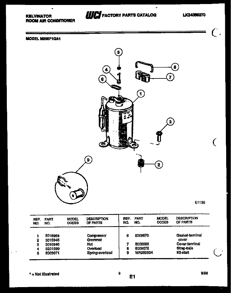 COMPRESSOR Diagram and Parts List for M205F1QA1  Kelvinator Air Conditioner
