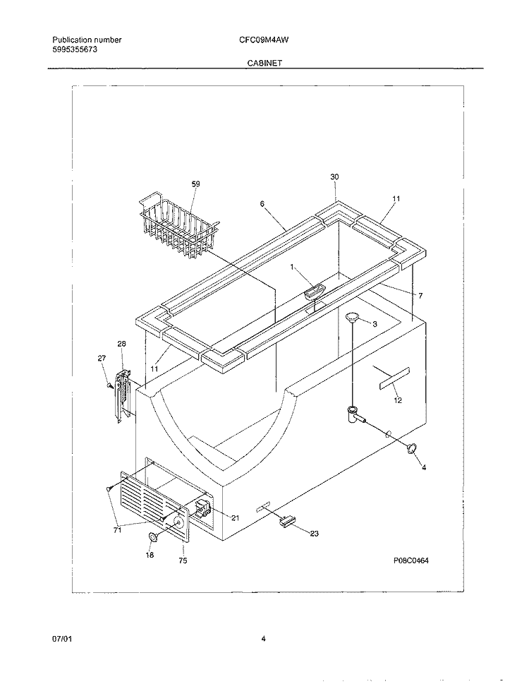 CABINET Diagram and Parts List for CFC09M4AW0  Uni Freezer
