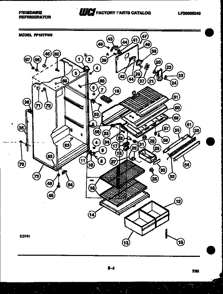 CABINET PARTS Diagram and Parts List for FP18TFL0  Frigidaire Refrigerator