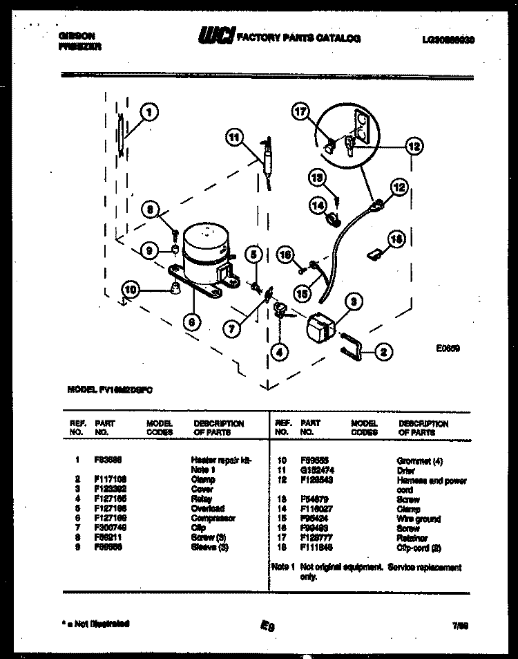 COMPRESSOR AND ELECTRICAL PARTS Diagram and Parts List for FV16M2DSFC  Gibson Freezer