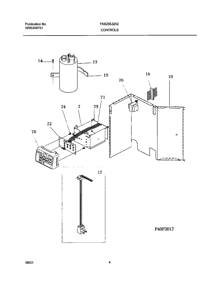 CONTROLS Diagram and Parts List for FAS255J2A2  Frigidaire Air Conditioner