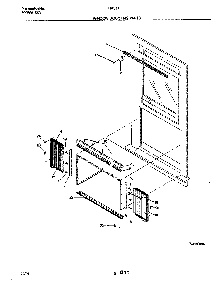 WINDOW MOUNTING PARTS Diagram and Parts List for HA50A  Frigidaire Air Conditioner