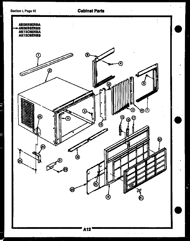 CABINET PARTS Diagram and Parts List for AK13C6ERBB  Frigidaire Air Conditioner