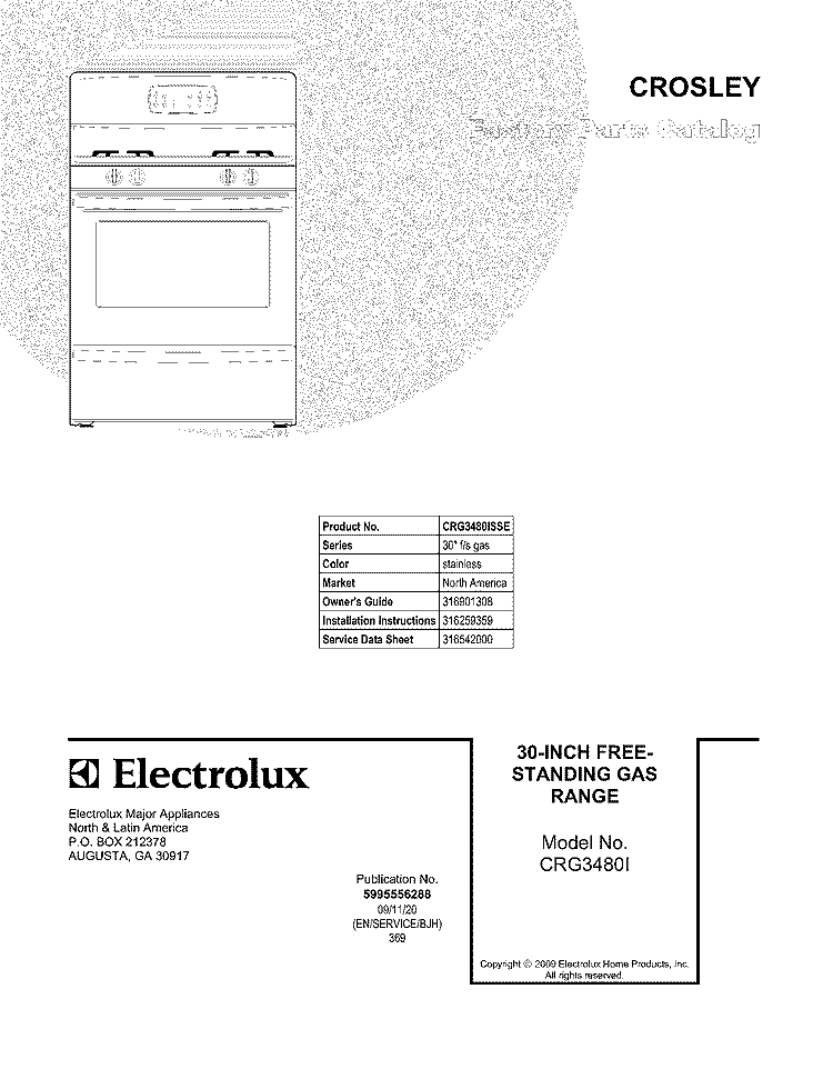 COVER Diagram and Parts List for CRG3480ISSE  Crosley Range