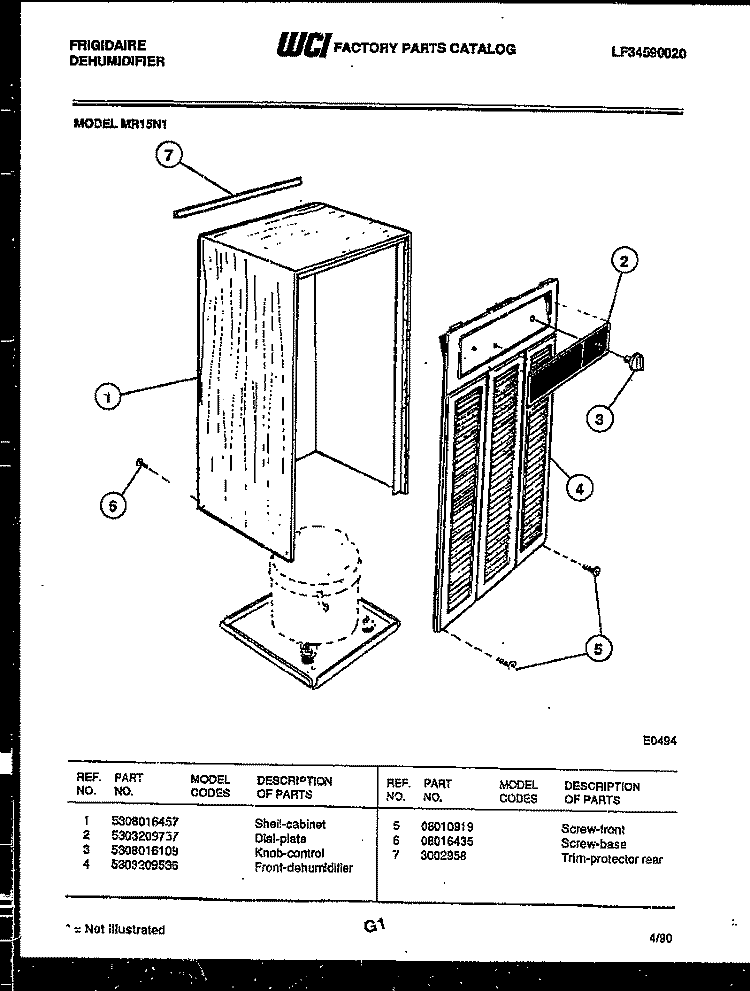 CABINET AND CONTROL PARTS Diagram and Parts List for MR15N1  Frigidaire Dehumidifier