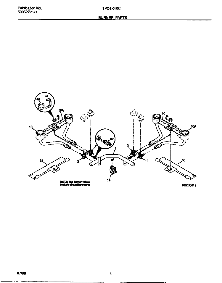 BURNER PARTS Diagram and Parts List for TPC6X4XCDA  Tappan Cooktop