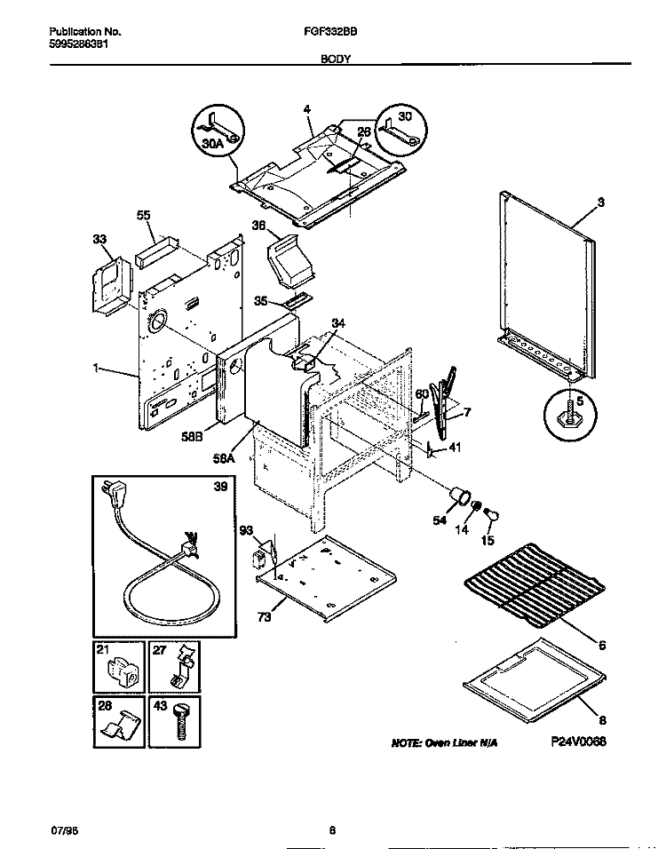 BODY Diagram and Parts List for FGF332BBWC  Frigidaire Range