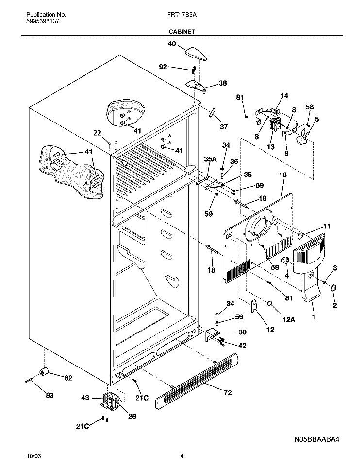 CABINET Diagram and Parts List for FRT17B3AZ4  Frigidaire Refrigerator