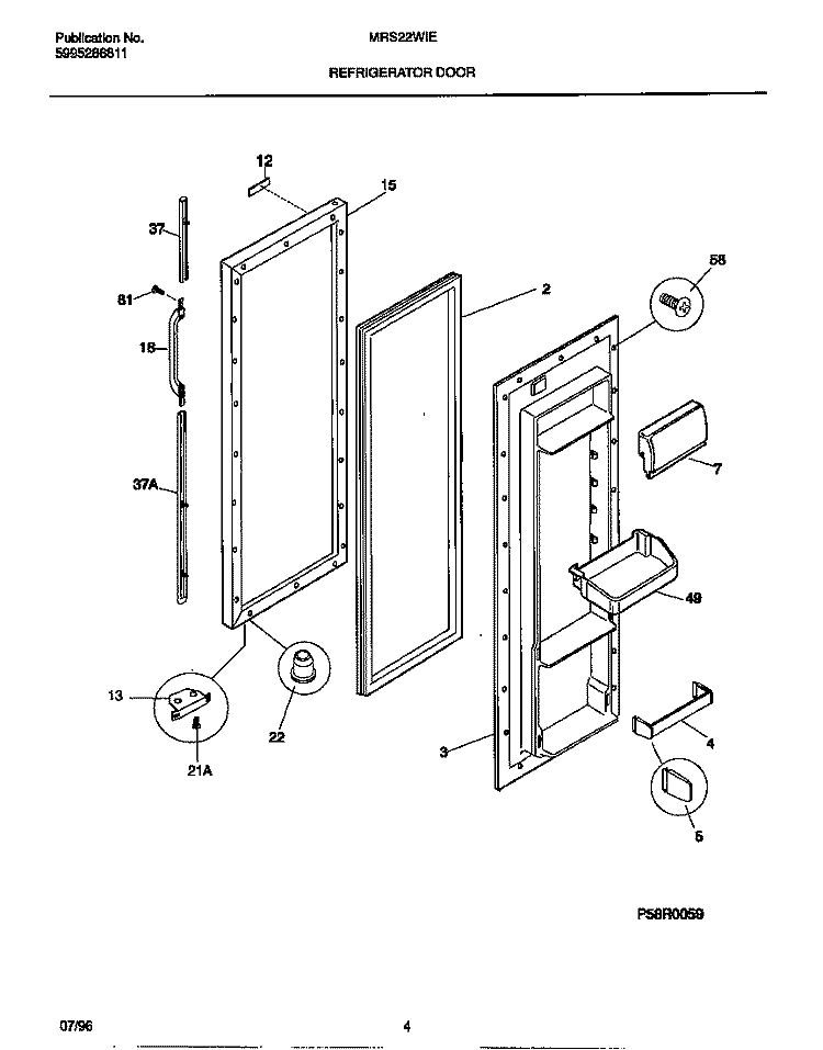 REFRIGERATOR DOOR Diagram and Parts List for MRS22WIED1  Frigidaire Refrigerator