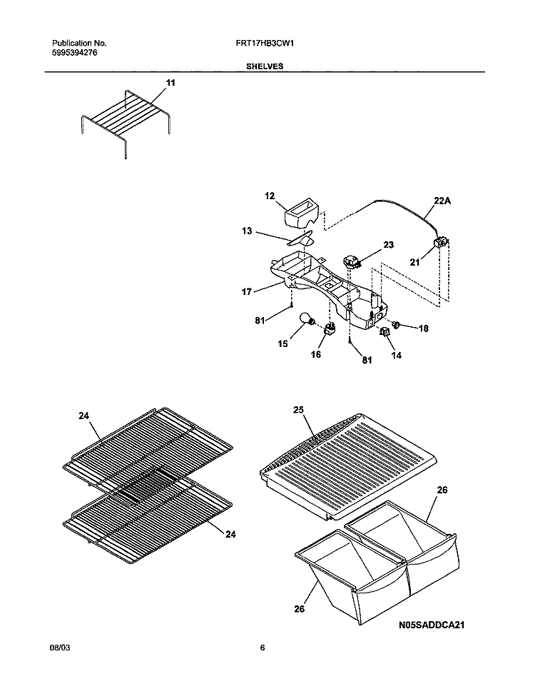 SHELVES Diagram and Parts List for FRT17HB3CW1  Frigidaire Refrigerator