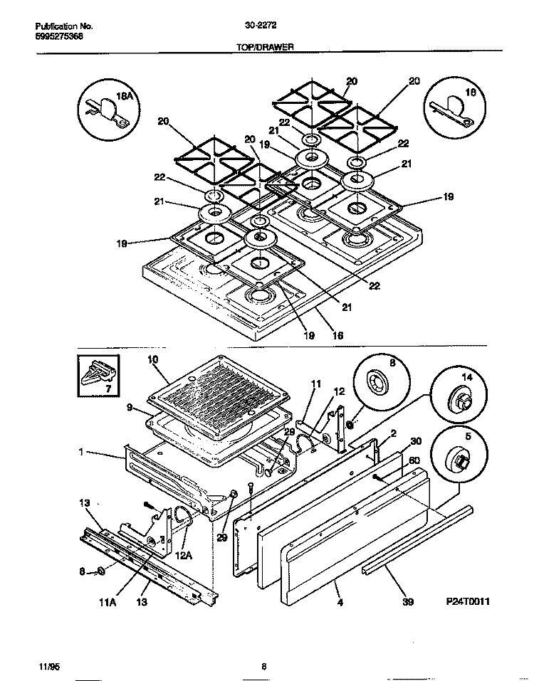 TOP / DRAWER Diagram and Parts List for 30-2272-00-04  Tappan Range
