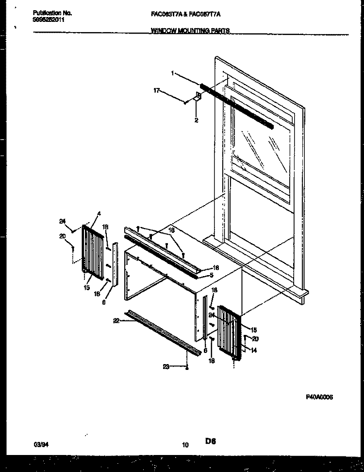 WINDOW MOUNTING PARTS Diagram and Parts List for FAC067T7A1  Frigidaire Air Conditioner
