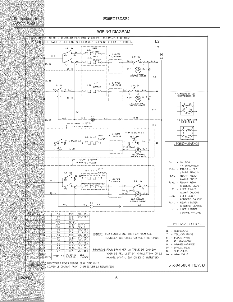 WIRING DIAGRAM Diagram and Parts List for E36EC75DSS1  Electrolux Cooktop