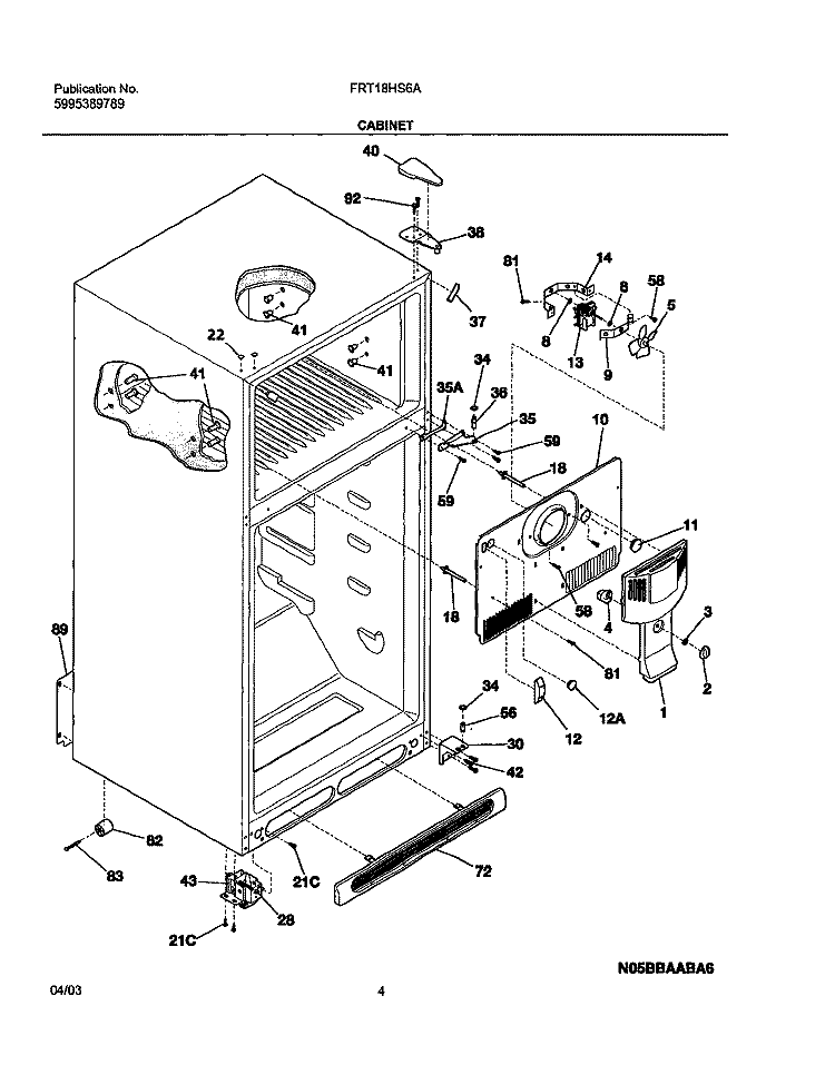 CABINET Diagram and Parts List for FRT18HS6AQ1  Frigidaire Refrigerator