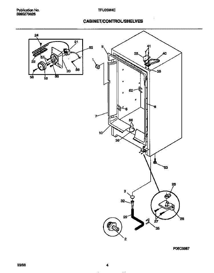 CABINET / CONTROL / SHELVES Diagram and Parts List for TFU09M4EW0  Tappan Freezer