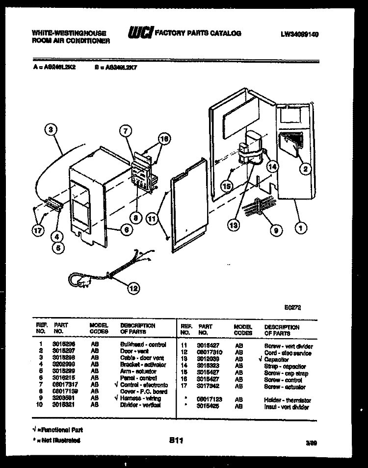 ELECTRICAL PARTS Diagram and Parts List for AS248L2K2  Frigidaire Air Conditioner