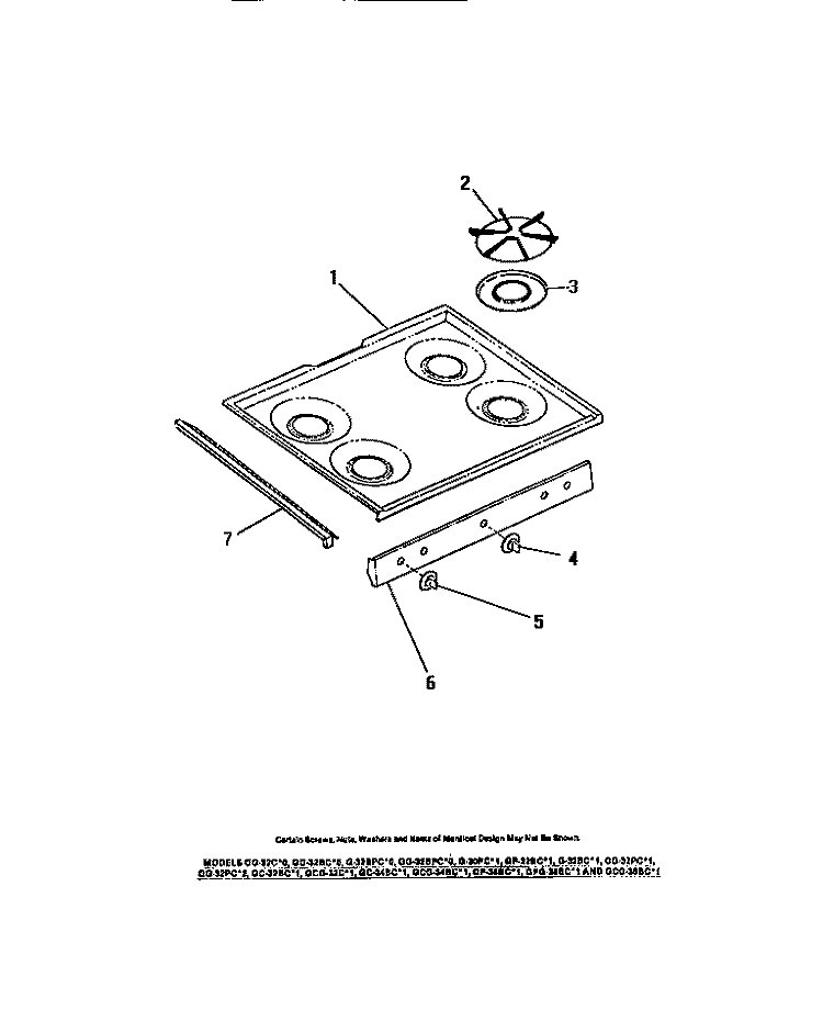 COOK TOP, KNOBS Diagram and Parts List for GP38BCL1  Frigidaire Range
