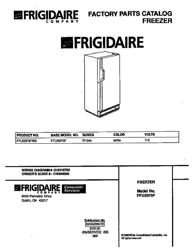 COVER Diagram and Parts List for FFU20F9FW0  Frigidaire Freezer