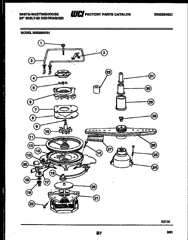 MOTOR PUMP PARTS Diagram and Parts List for SU220NXR1  Frigidaire Dishwasher