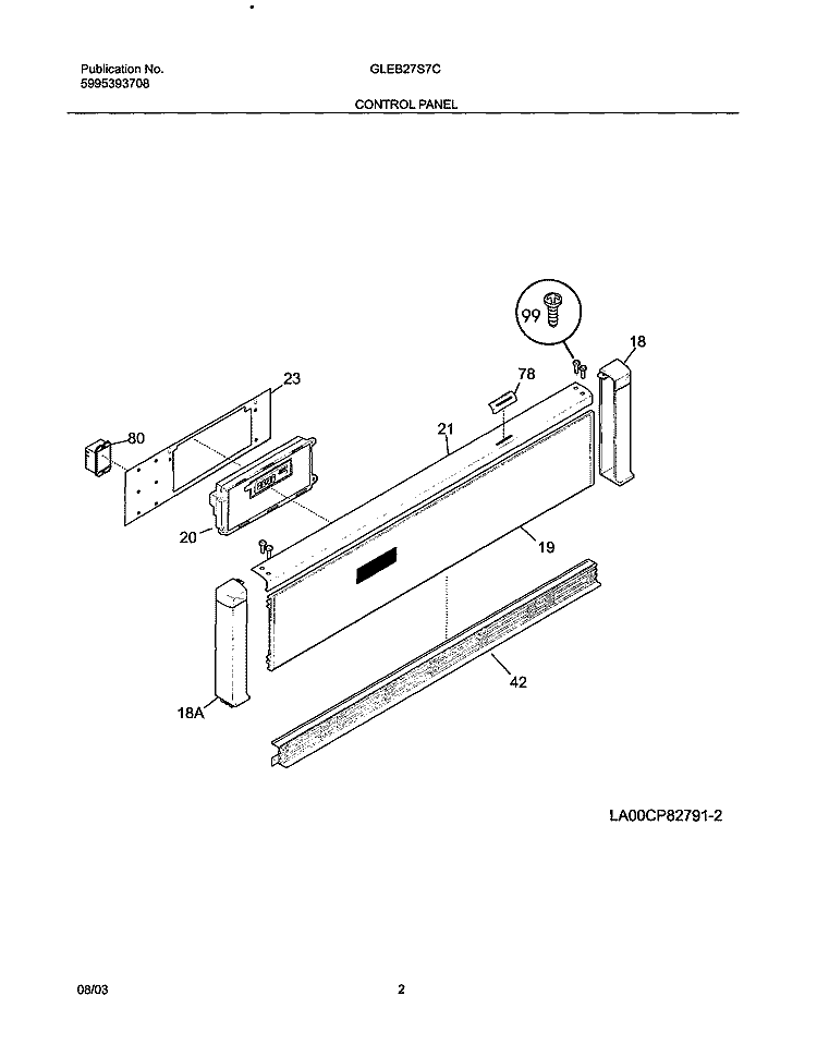 CONTROL PANEL Diagram and Parts List for GLEB27S7CSB  Frigidaire Wall Oven