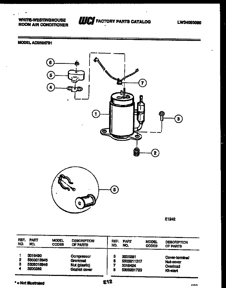 COMPRESSOR PARTS Diagram and Parts List for AC059N7B1  Frigidaire Air Conditioner