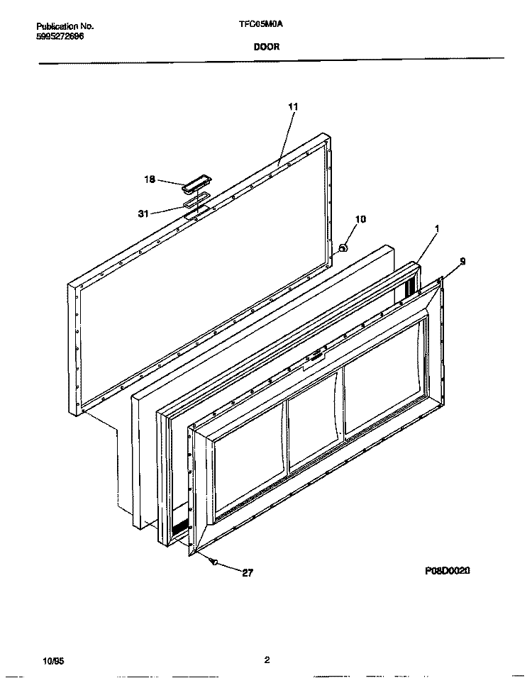 DOOR Diagram and Parts List for TFC05M0AW2  Tappan Freezer