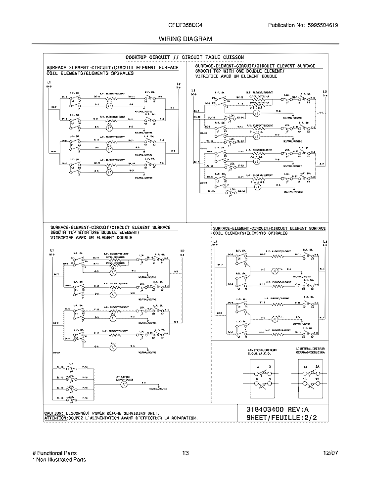 WIRING DIAGRAM Diagram and Parts List for CFEF358EC4  Frigidaire Range