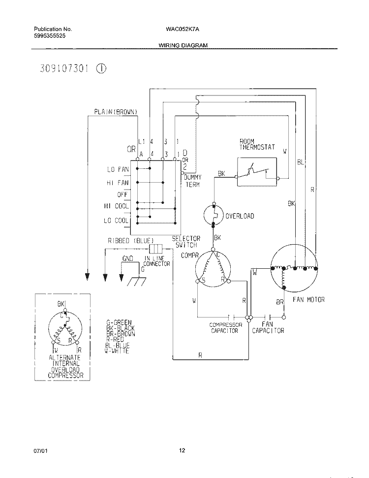 WIRING DIAGRAM Diagram and Parts List for WAC052K7A1  Westinghouse Air Conditioner