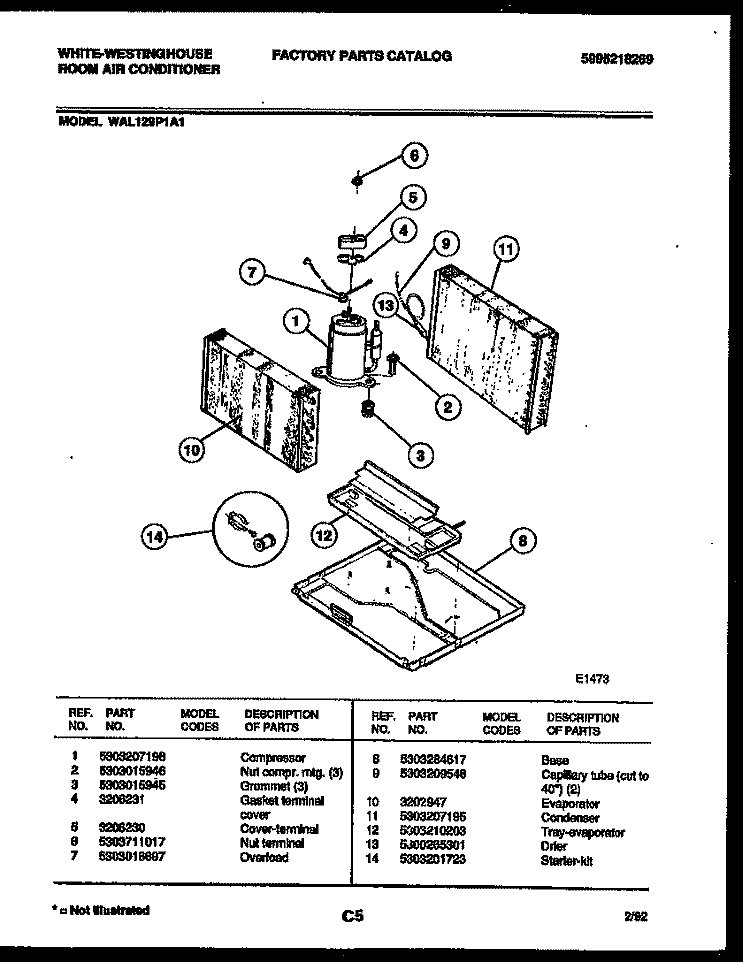 SYSTEM PARTS Diagram and Parts List for WAL129P1A1  Frigidaire Air Conditioner