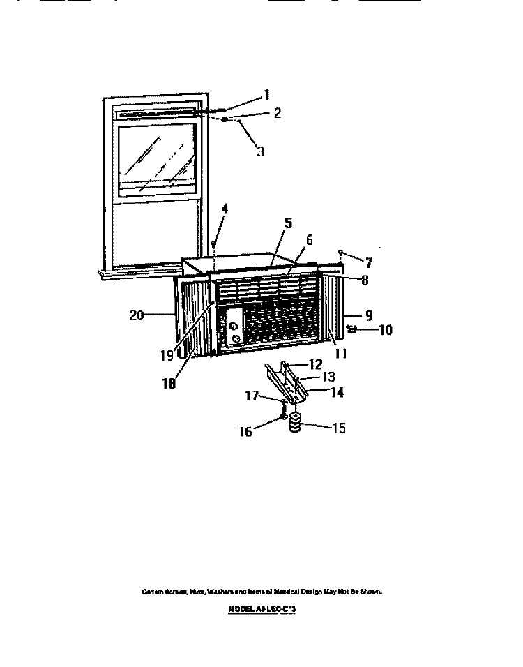 CABINET, WINDOW MOUNTING Diagram and Parts List for A6LECC3  Frigidaire Air Conditioner