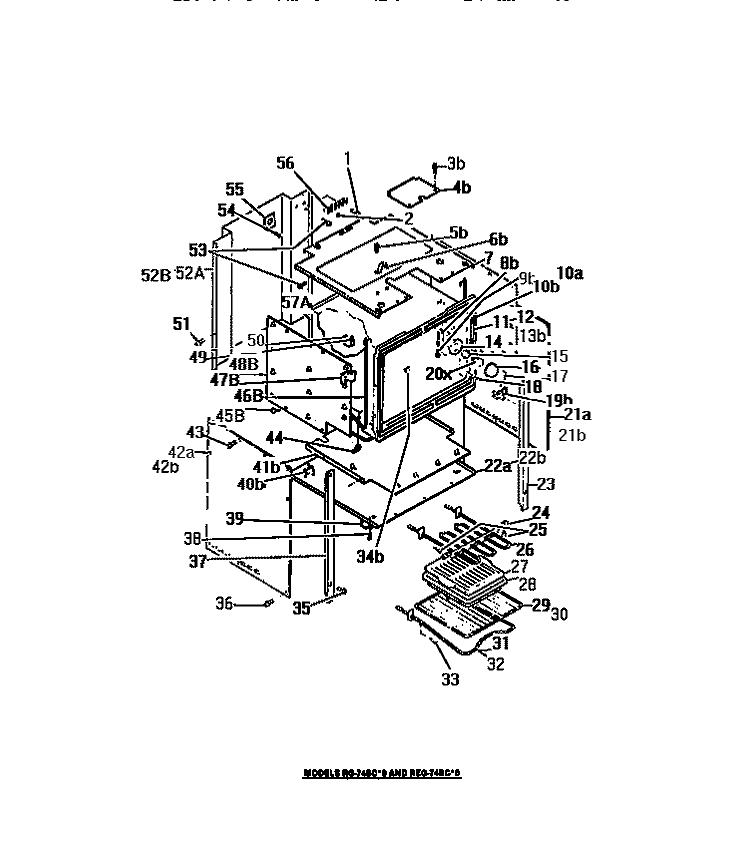 OVEN LINER, HEATING ELEMENTS, PANEL Diagram and Parts List for REG74BCB0  Frigidaire Wall Oven