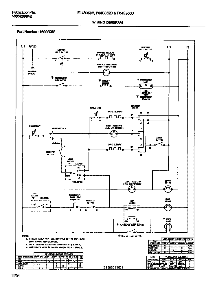 WIRING DIAGRAM Diagram and Parts List for F04C352BTA  Frigidaire Range