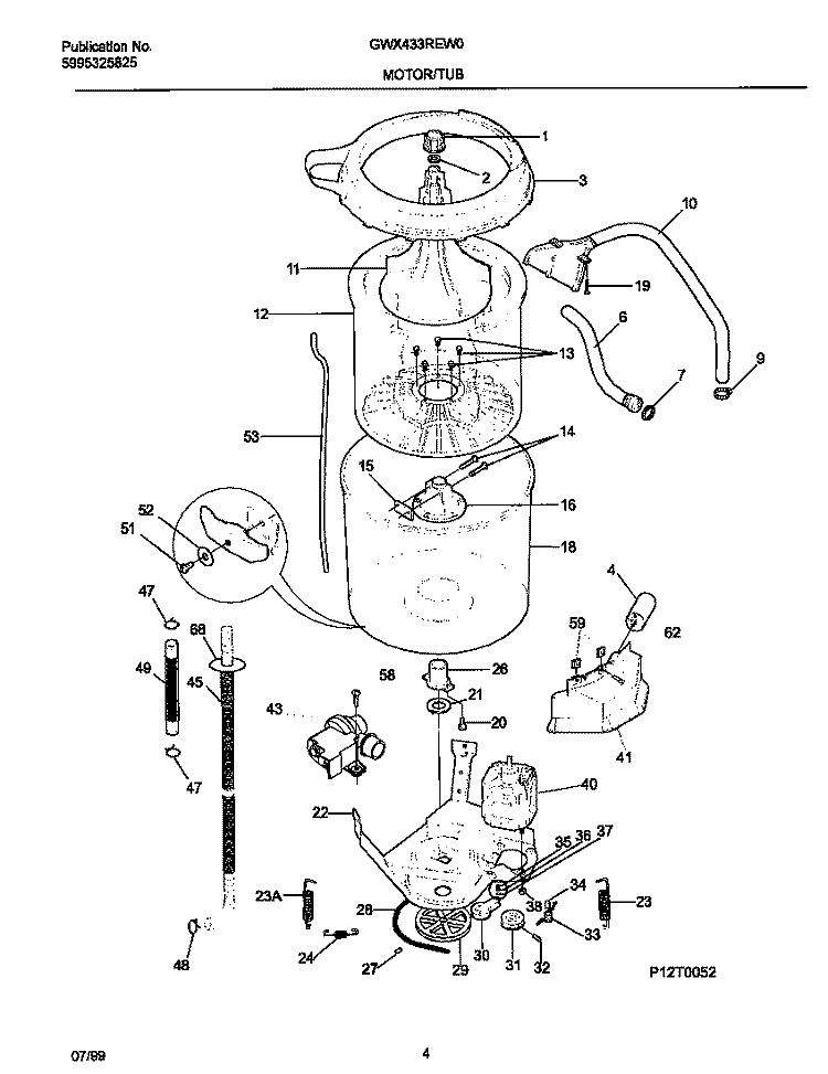 P12T0052 WSHR MTR, HOSE Diagram and Parts List for GWX433REW0  Gibson Washer